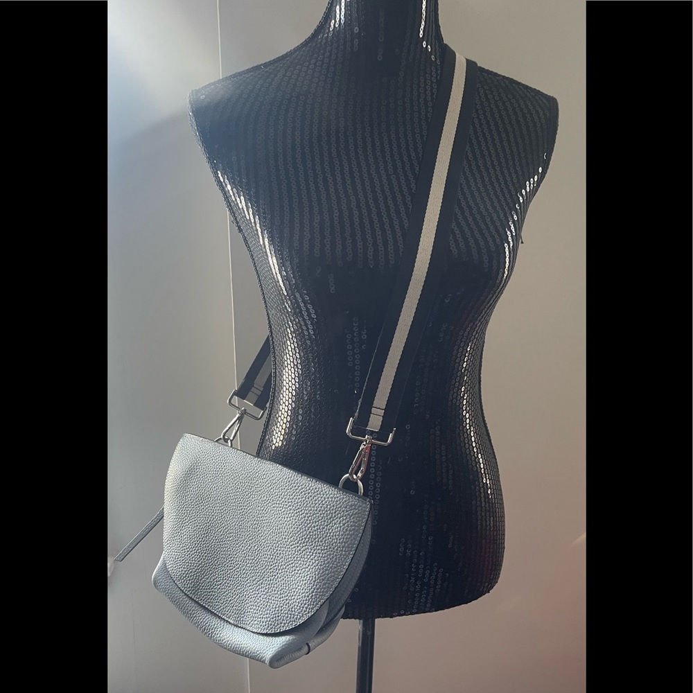 Christopher Kon Grey Pebbled Crossbody Leather Bag
